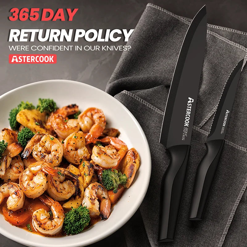 Astercook Kitchen Knife Set With Built In Sharpener Block