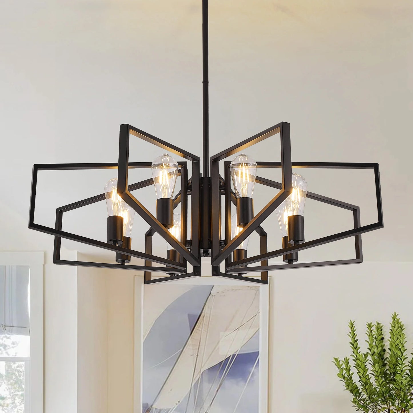 Geometric Chandelier Pendant Light With Adjustable Height Metal Frame