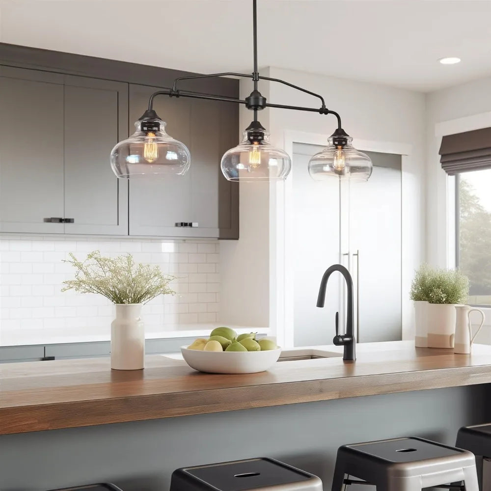 Harlow Modern Industrial Farmhouse 3 Light Kitchen Island