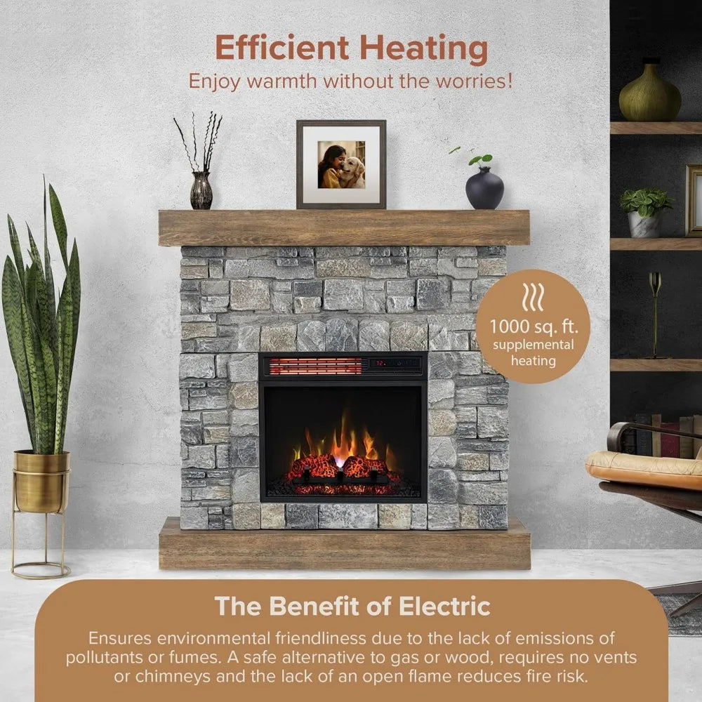 Electric Fireplace Mantel With Life Like Flames And Logs