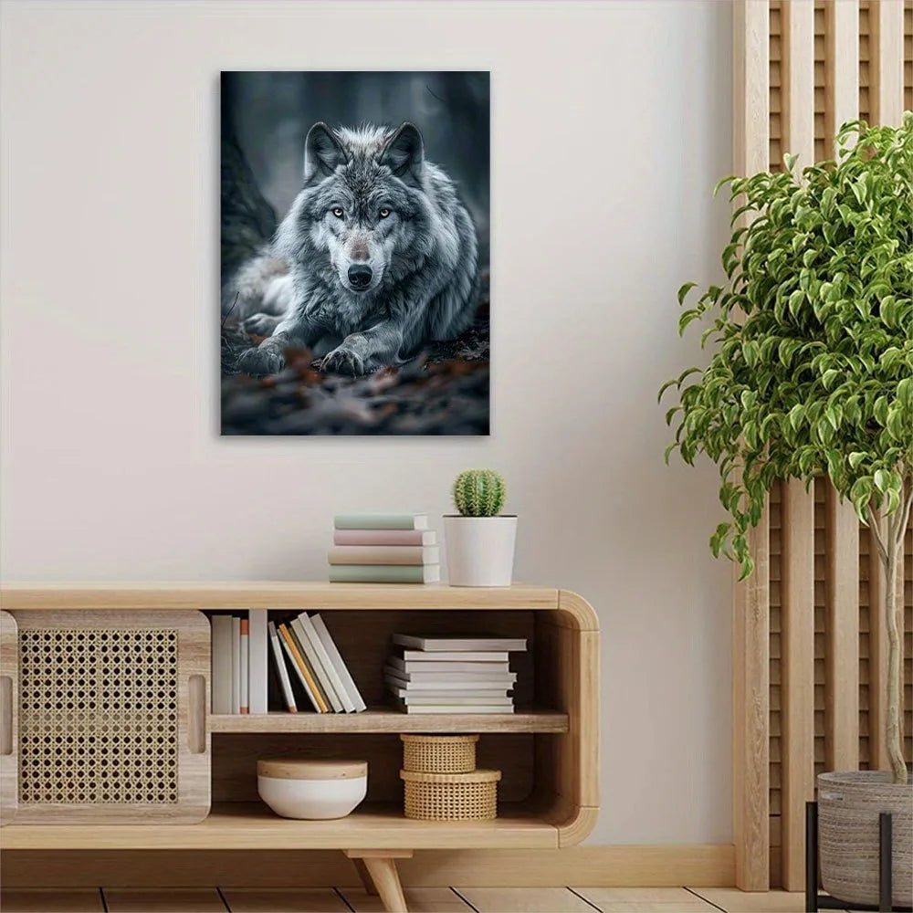 Hign-concerned Wolf Canvas Print Wood Framed Wall Art