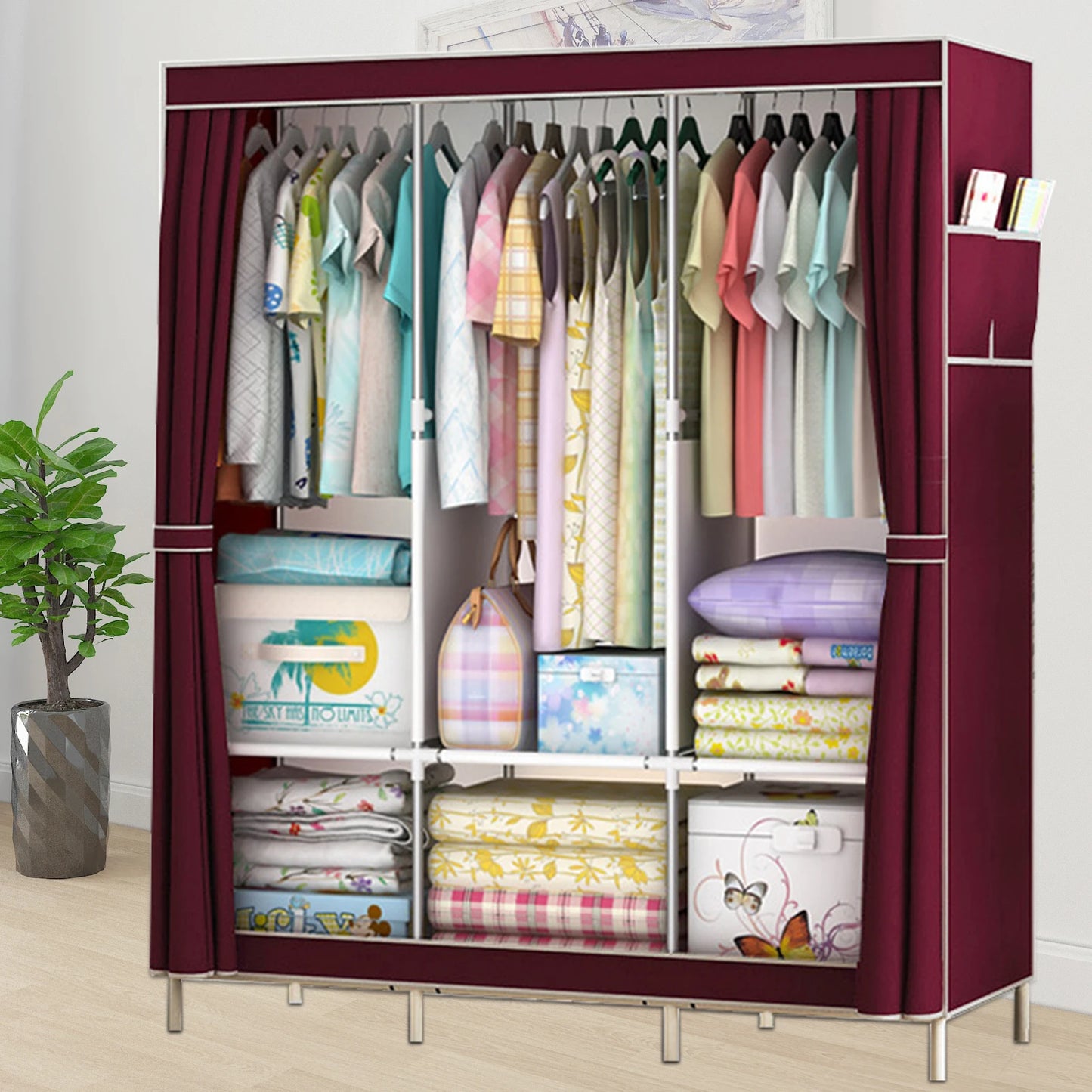 Folded Wardrobe Closet Organizer Storage Rack Nonwoven Fabric Dustproof