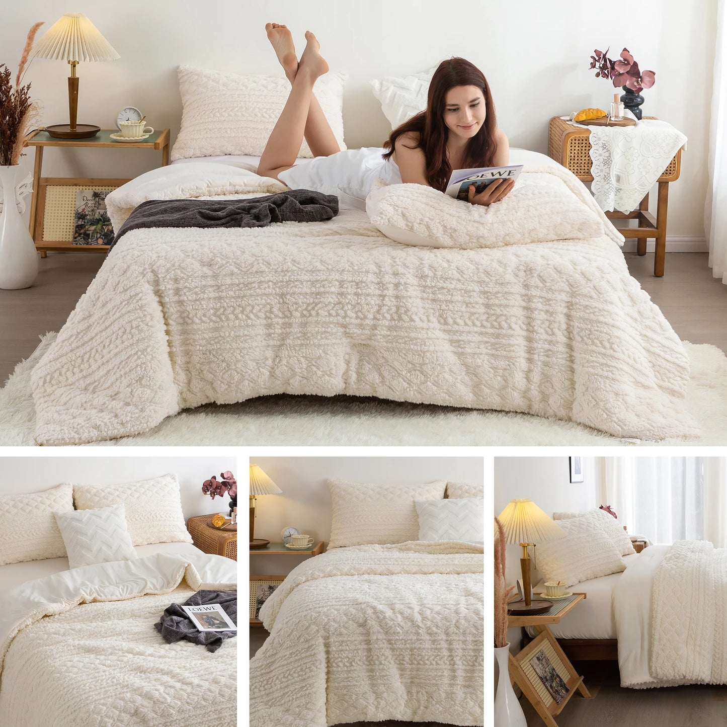 COTTEBED Plush Fleece Sherpa Comforter Set All Season