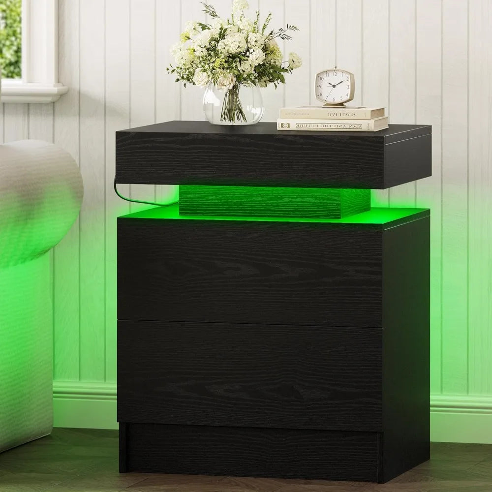 Frame LED Nightstands Charging Station Set Bedside Tables
