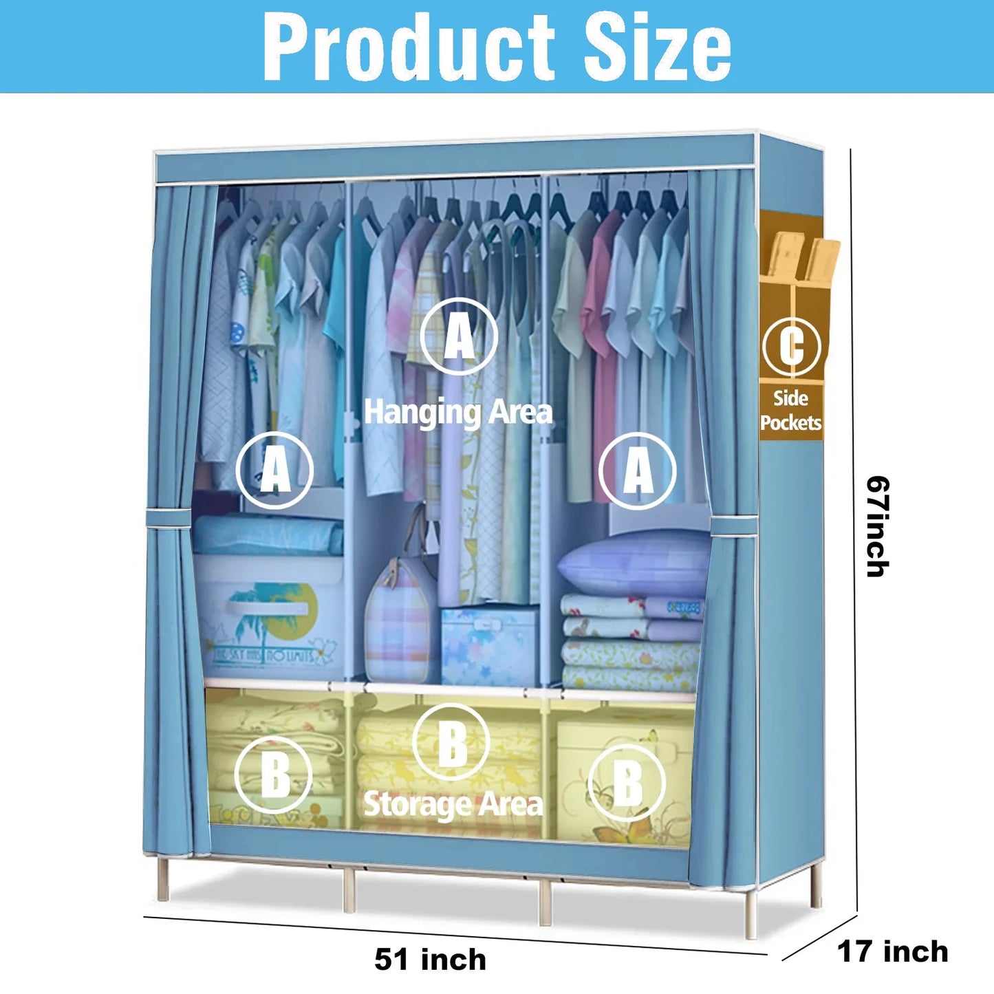 Folded Wardrobe Closet Organizer Storage Rack Nonwoven Fabric Dustproof