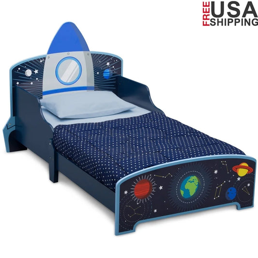 XMSJ Space Adventures Rocket Ship Toddler Bed With Guardrails