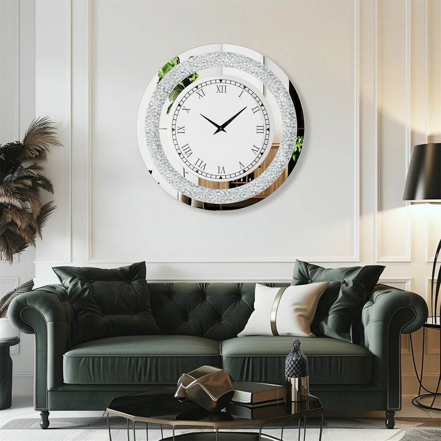 Combination Bling Round Mirror Clock For Home Decor