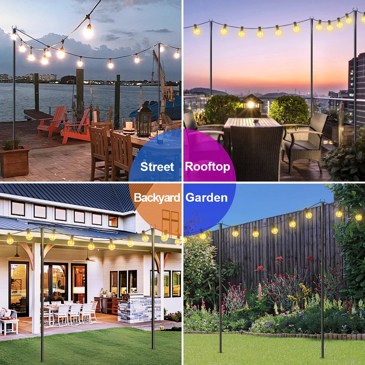 Aiopp Outdoor String Light Poles Adjustable Heavy Duty