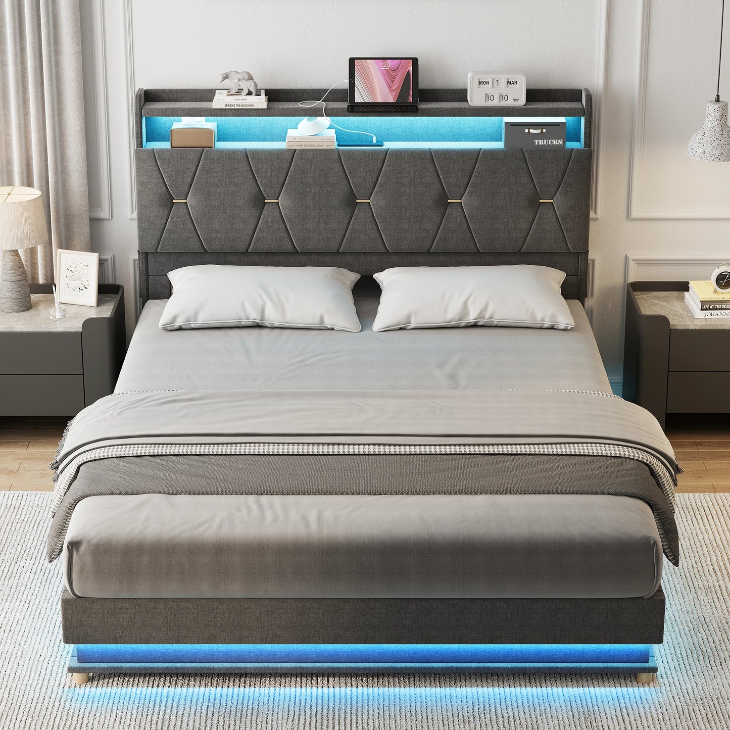 Vabches Lift Up Bed Frame With Storage And LED Lights