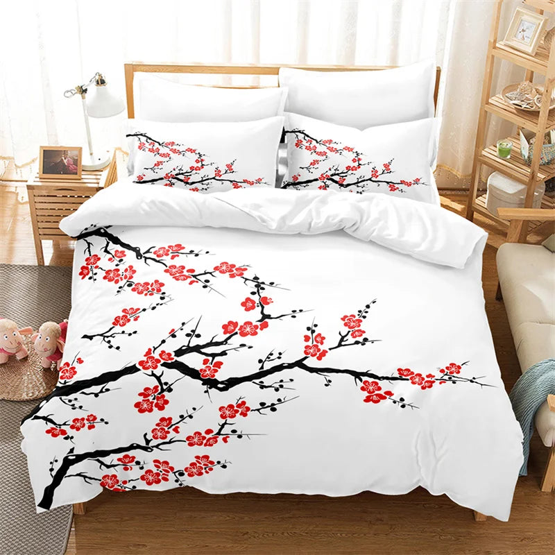 Jiangsu Plum Blossom Bedding Set Japanese Ink Duvet Cover