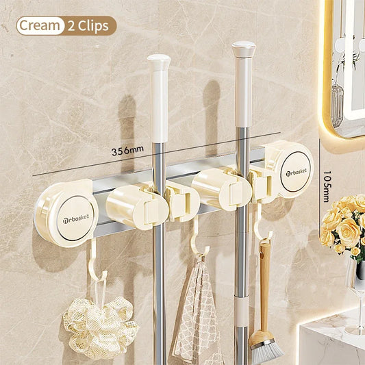 Big Red House Bathroom Mop Rack Wall Mounted Suction Cup Storage