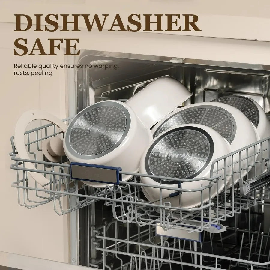 Ceramic Cookware Set Nonstick Pots and Pans Detachable Handles