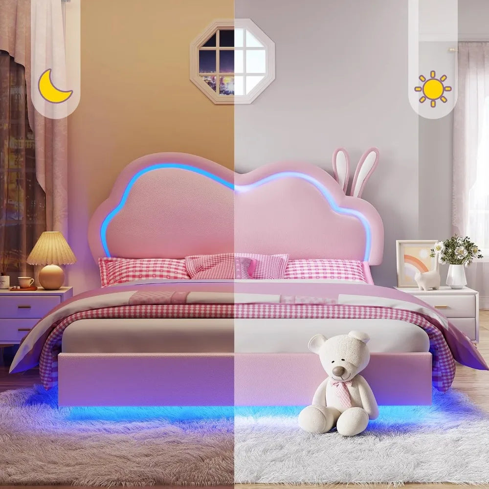 Jocisland LED Bed Frame For Upholstered Floating Bed Cloud Headboard