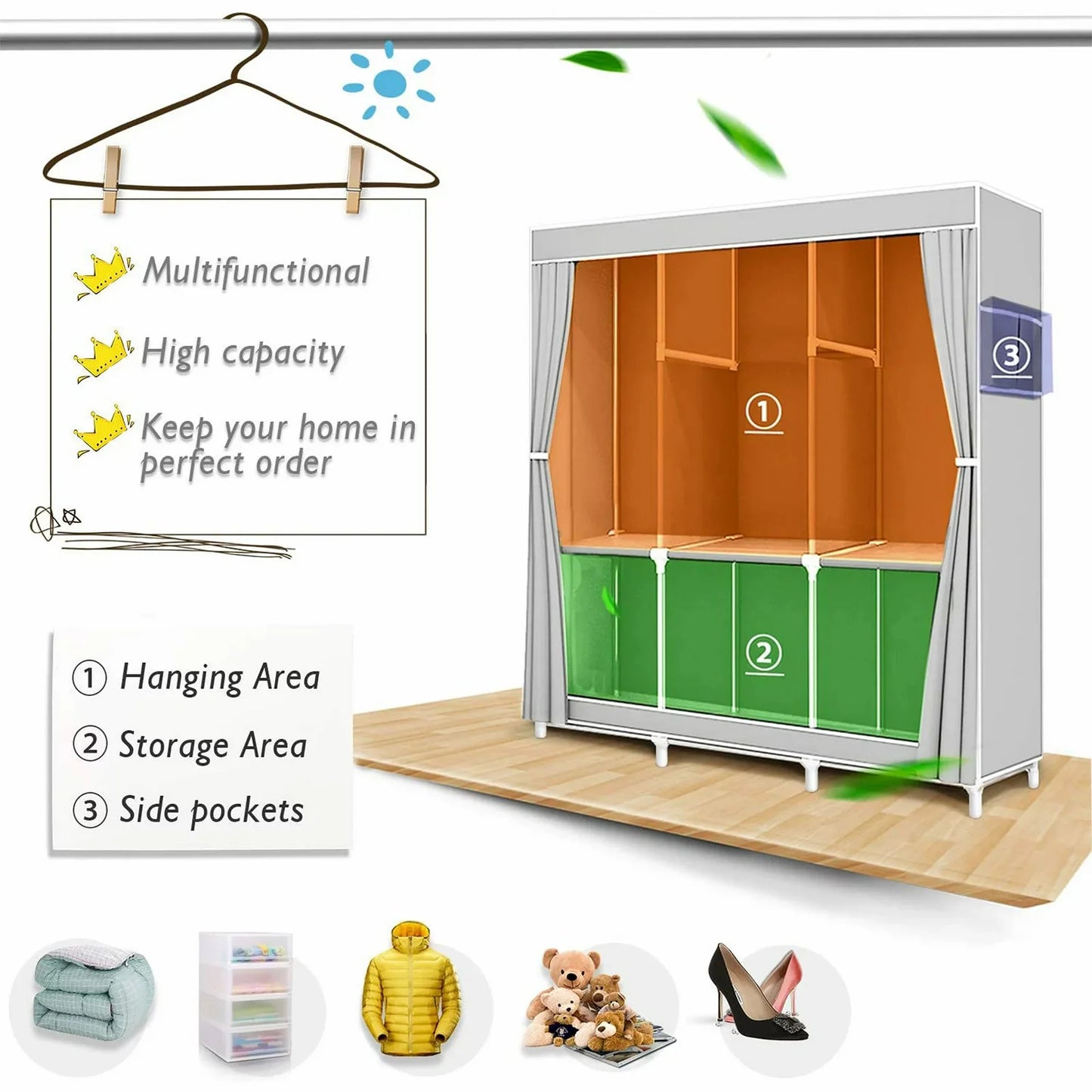 Folded Wardrobe Closet Organizer Storage Rack Nonwoven Fabric Dustproof