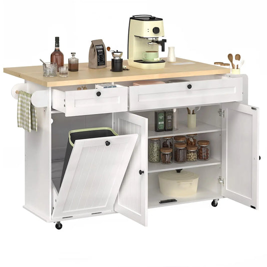 Onbrill Mobile Kitchen Island With Power Outlet Towel Rack