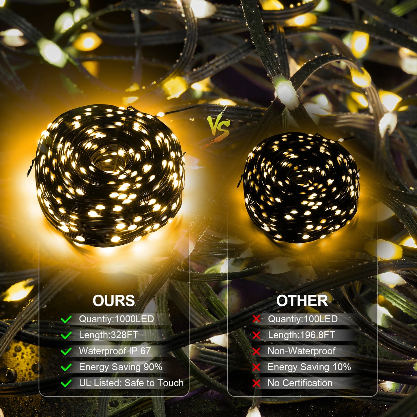 Christmas Rope Lights 1000LED String with 8 Modes IP67