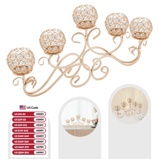 Five Arm Crystal Candle Holder K9 Crystal Candelabra Iron Base