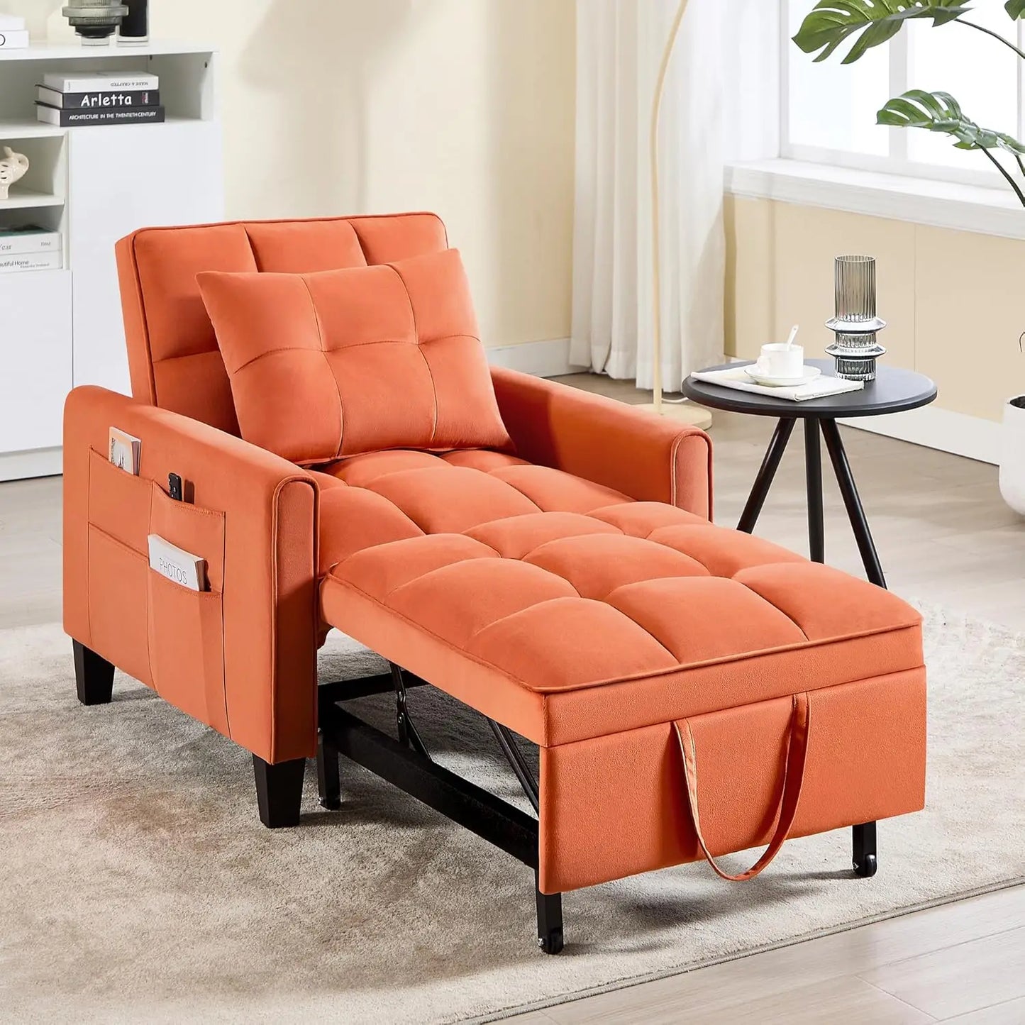 HUANZHUANG Convertible Sleeper Chair Velvet Sofa with Adjustable Backrest