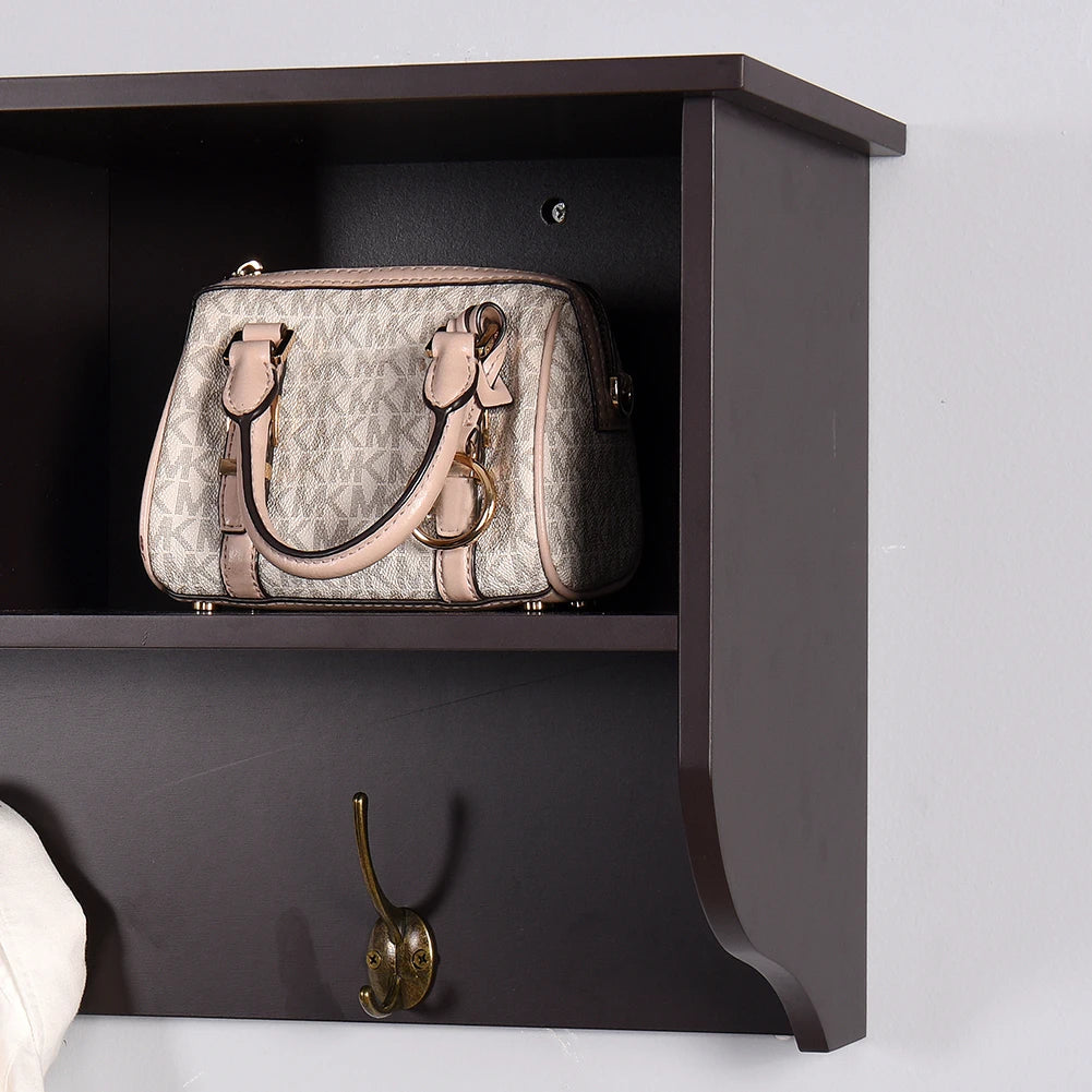 General Use Wall Mount Coat Rack With Shelf And 4 Hooks
