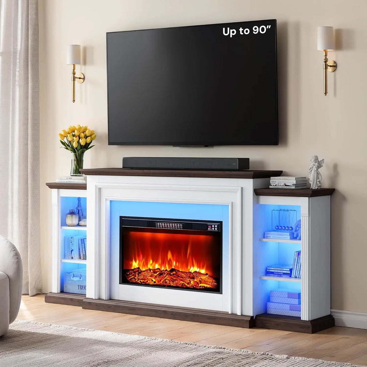 Electric Fireplace Entertainment Center With Mantel And Remote Control