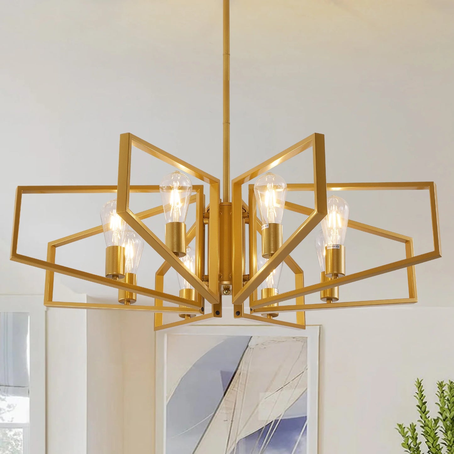 Geometric Chandelier Pendant Light With Adjustable Height Metal Frame