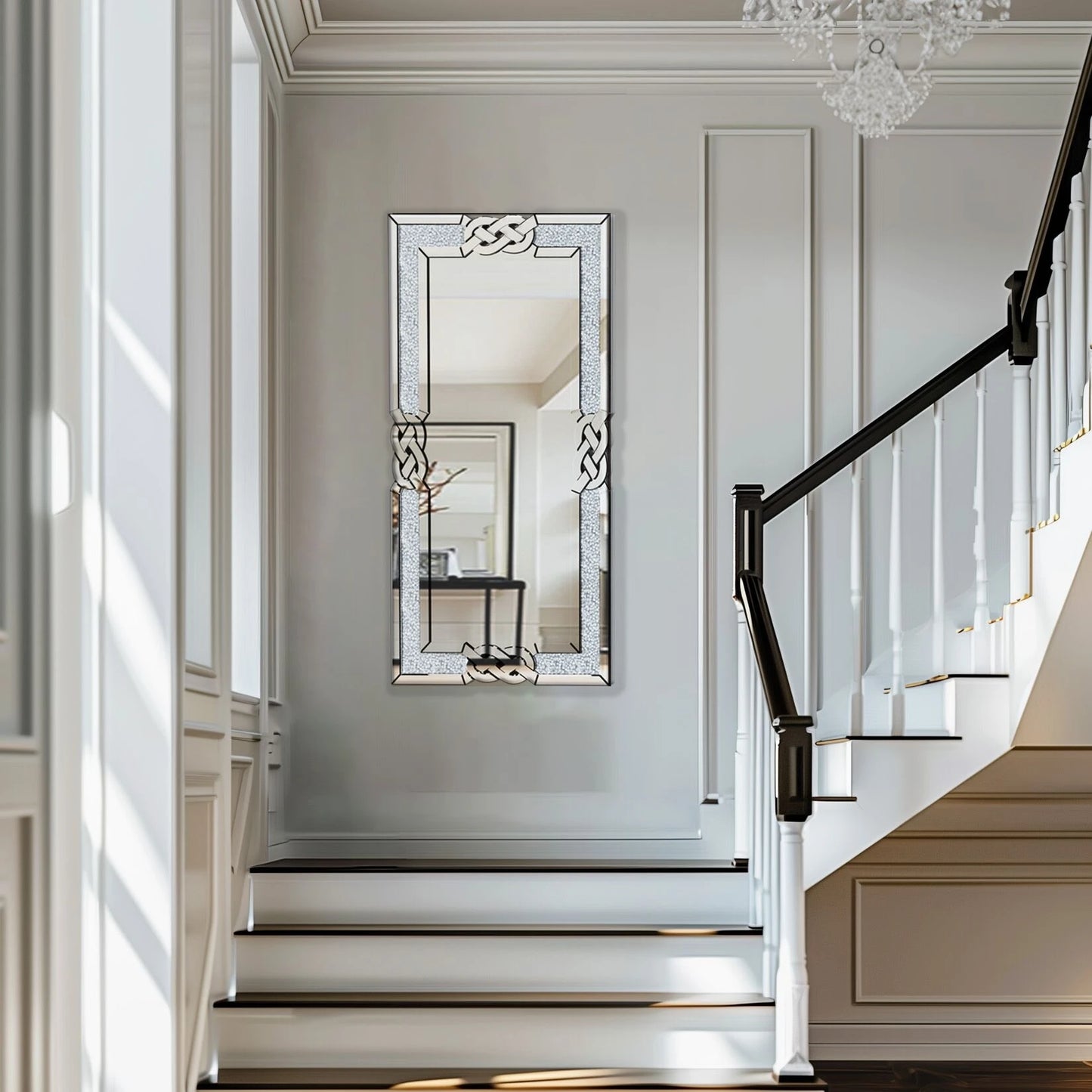 Wisfor Crushed Diamond Wall Mirror With Glam Crystal Frame