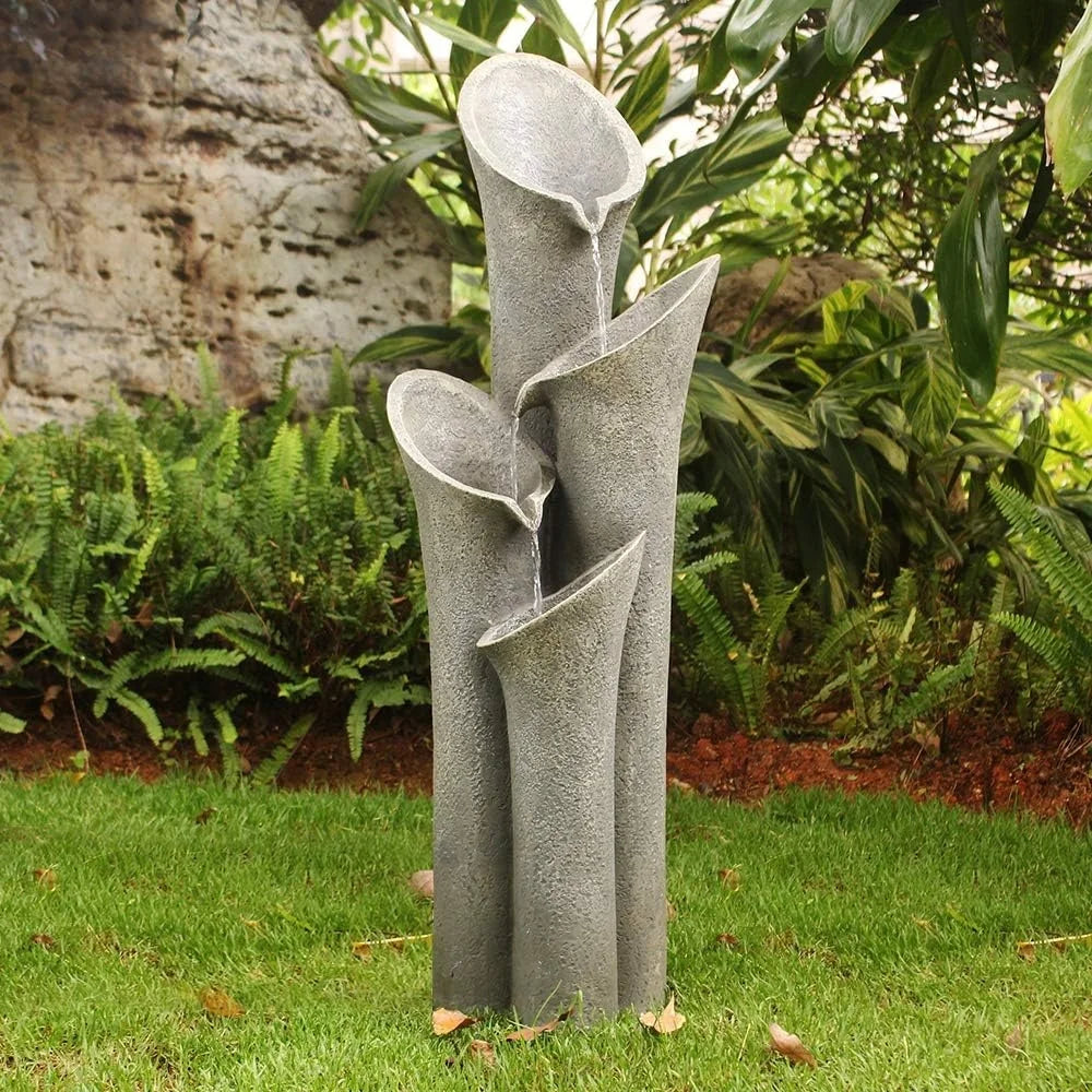 Cascading 4 Tier Outdoor Faux Stone Waterfall Fountain LED