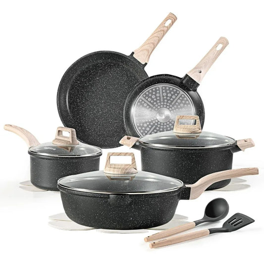 Nonstick 14Pcs Pots and Pans Set Induction Cookware Granite