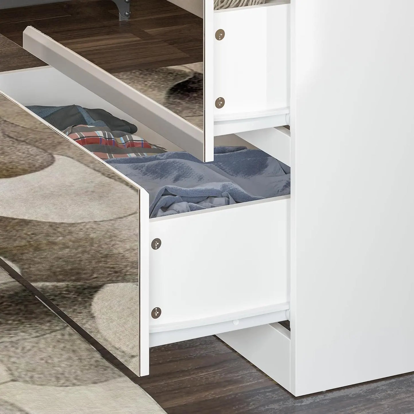 XMSJ Mirror Wardrobe Armoire With Drawers And Hanging Rod