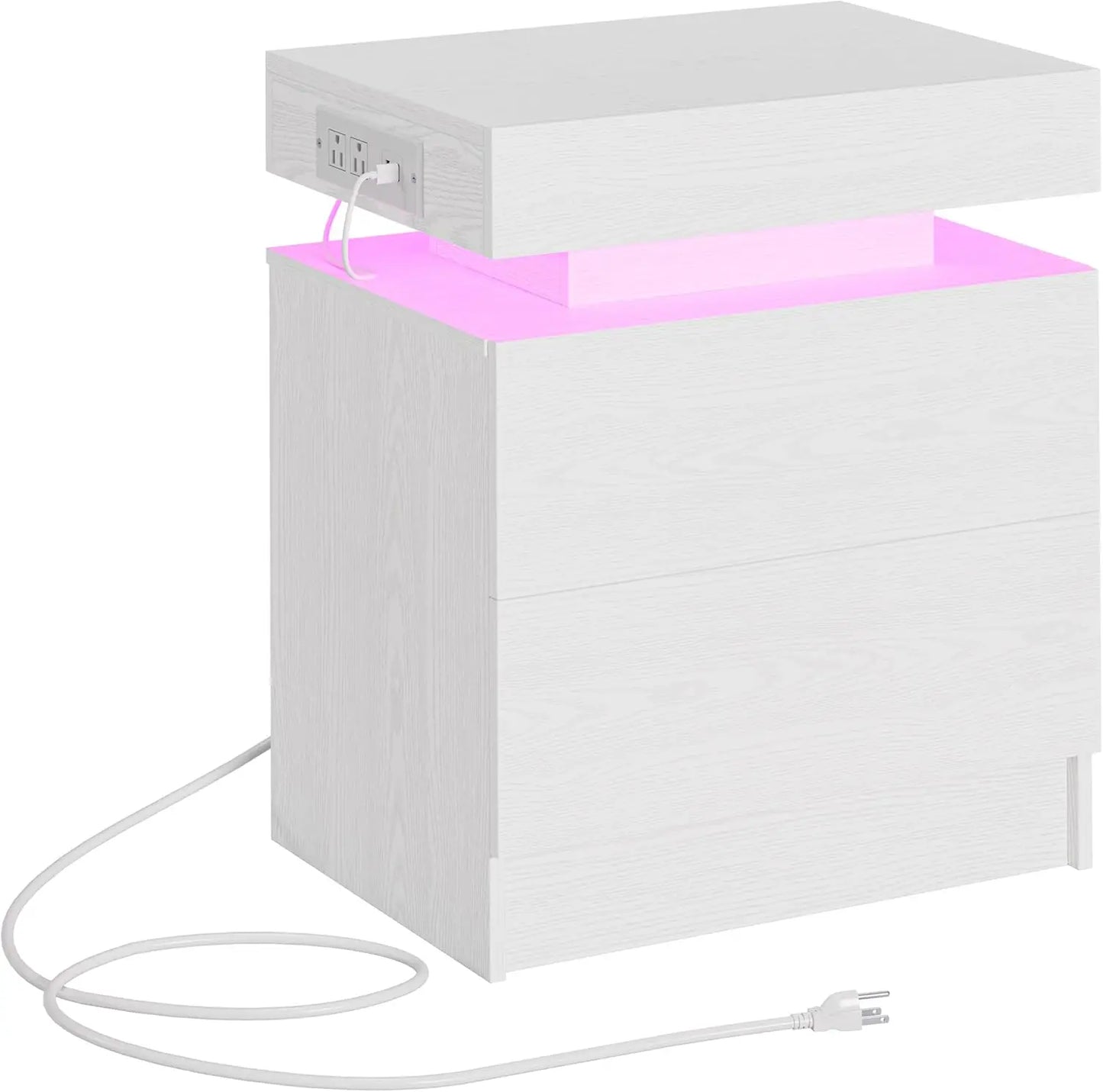 Frame LED Nightstands Charging Station Set Bedside Tables
