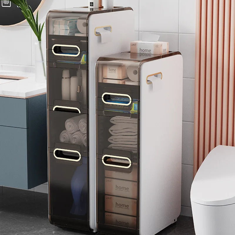 Modern PP Bathroom Floor Cabinet With Narrow Drawer Storage