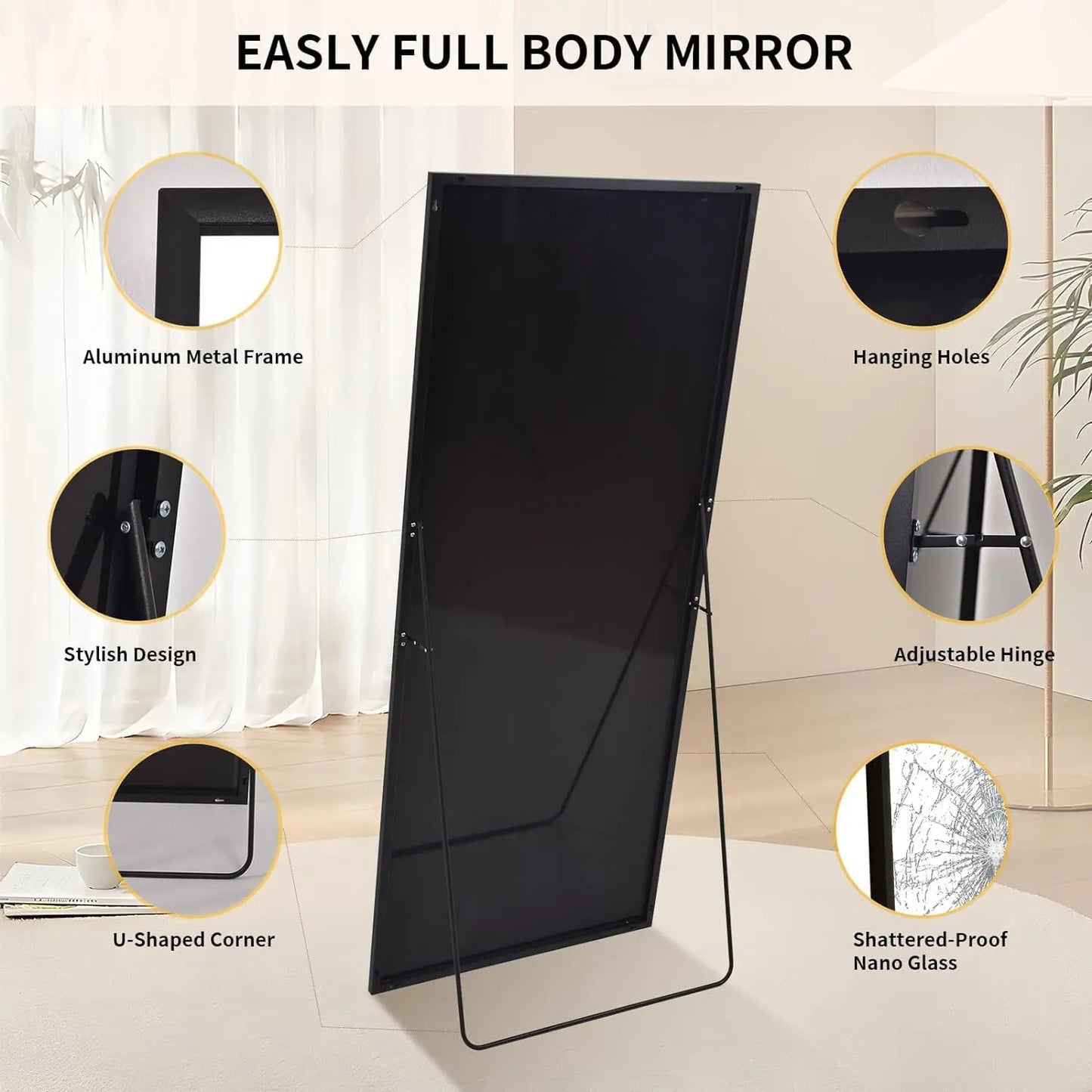 Easly Full Length Floor Mirror With Stand Minimalist Modern Design