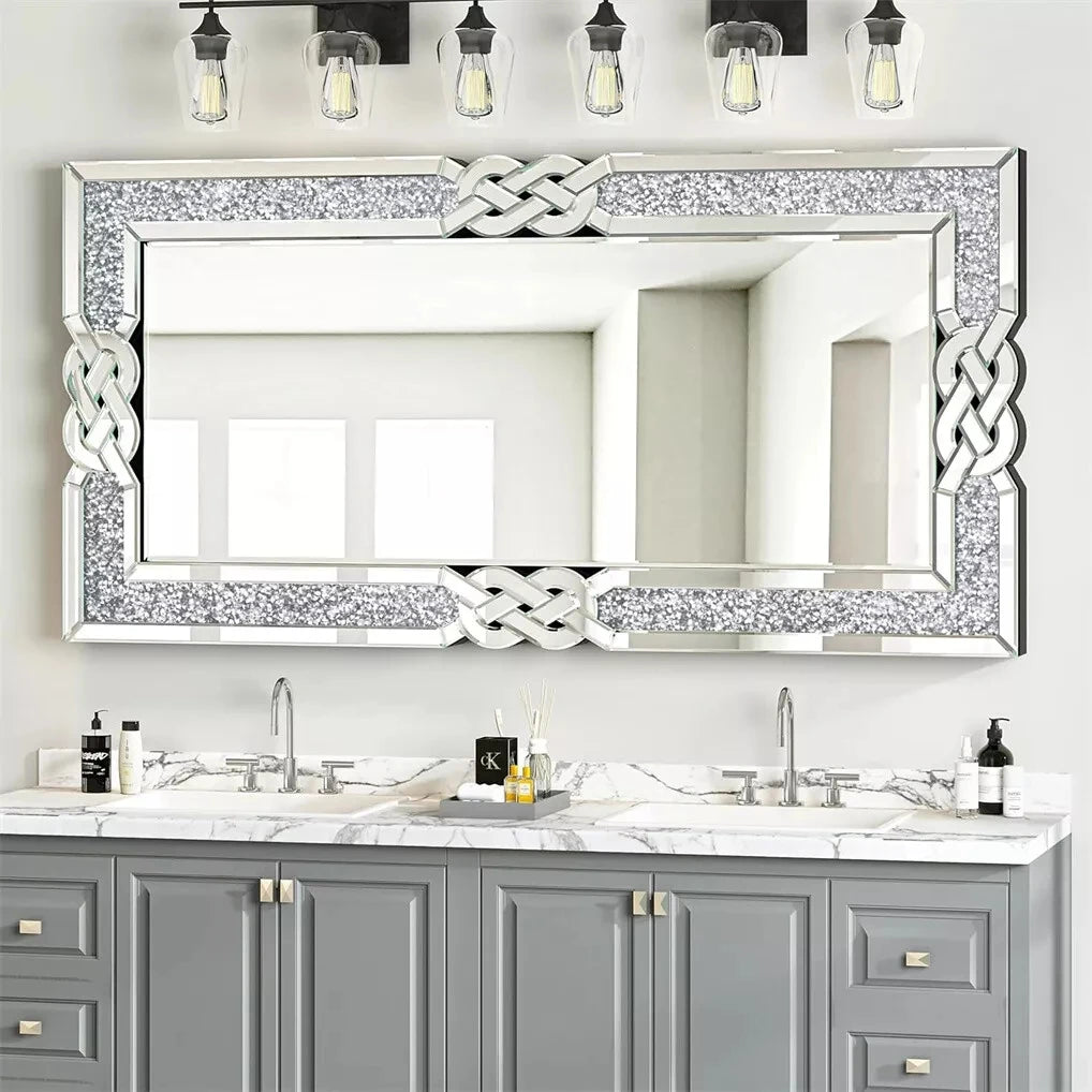 Wisfor Crushed Diamond Wall Mirror With Glam Crystal Frame