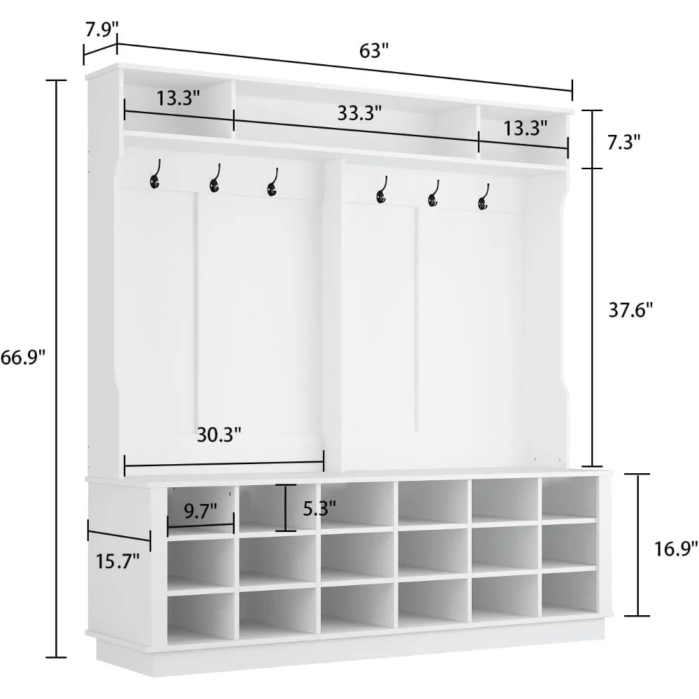 RBXC Modern Entryway Storage Bench With Shoe Cubes Coat Rack