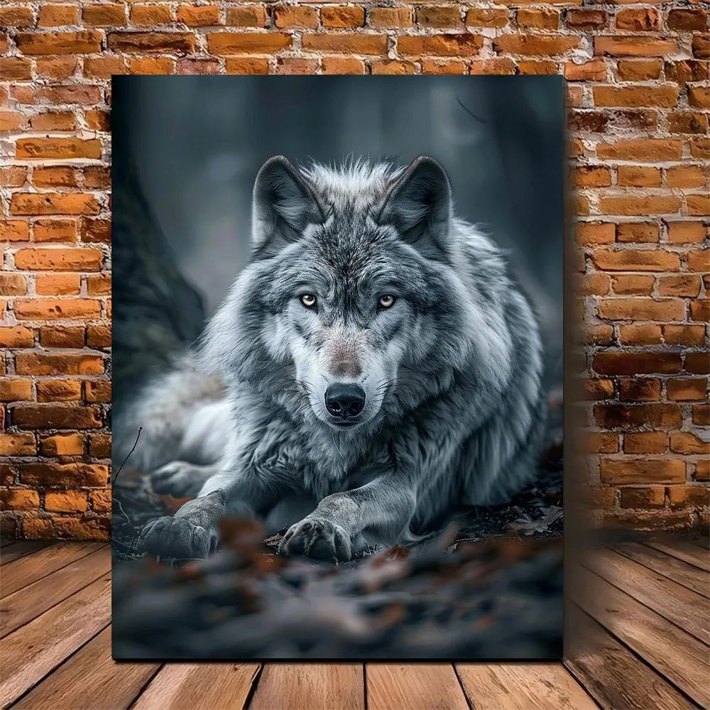 Hign-concerned Wolf Canvas Print Wood Framed Wall Art