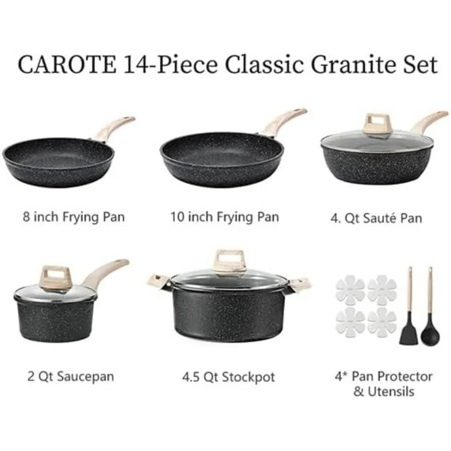 Nonstick 14Pcs Pots and Pans Set Induction Cookware Granite