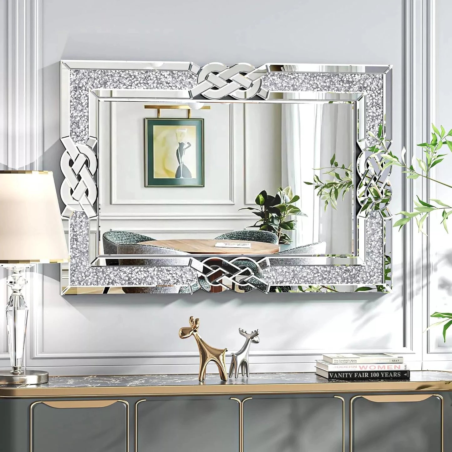 Wisfor Crushed Diamond Wall Mirror With Glam Crystal Frame
