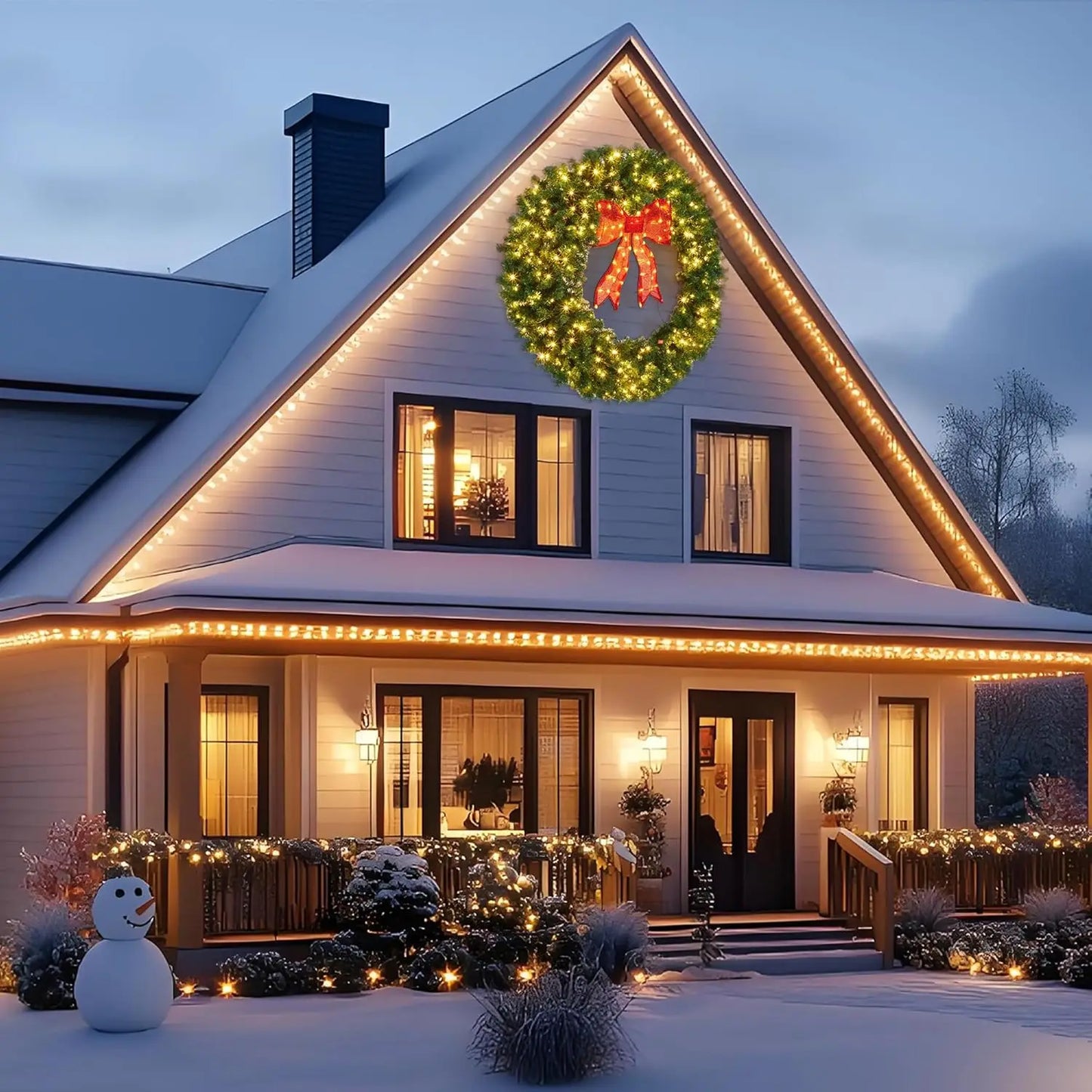 Artificial Christmas Wreath With Bow Prelit LED Indoor