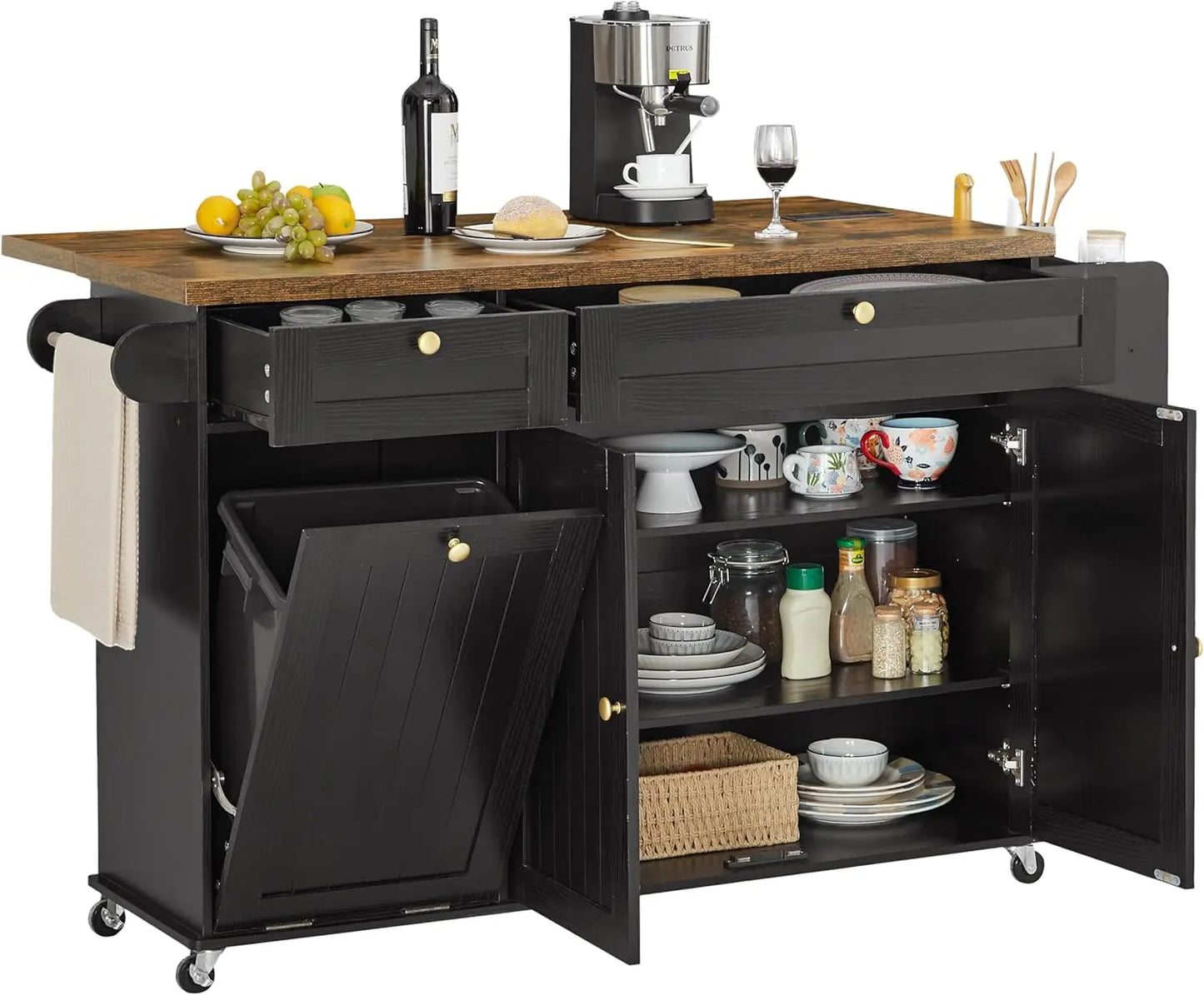 Onbrill Mobile Kitchen Island With Power Outlet Towel Rack
