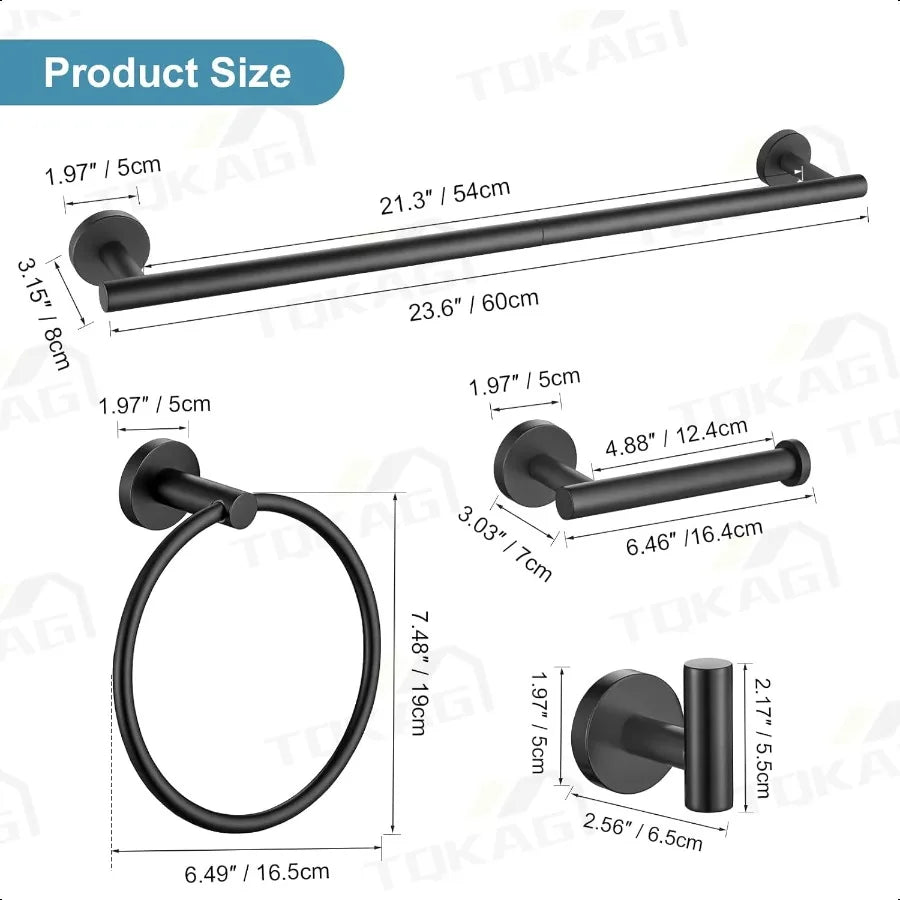 5 Piece Stainless Steel Bathroom Hardware Set Wall Mounted