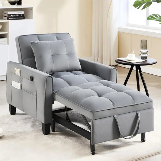 HUANZHUANG Convertible Sleeper Chair Velvet Sofa with Adjustable Backrest