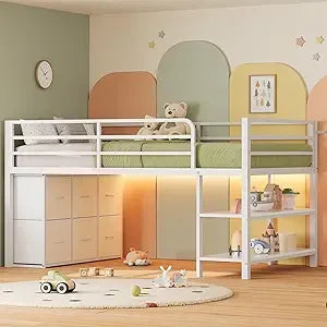 ADORNEVE Loft Bed With Led Lights And Six Storage Drawers