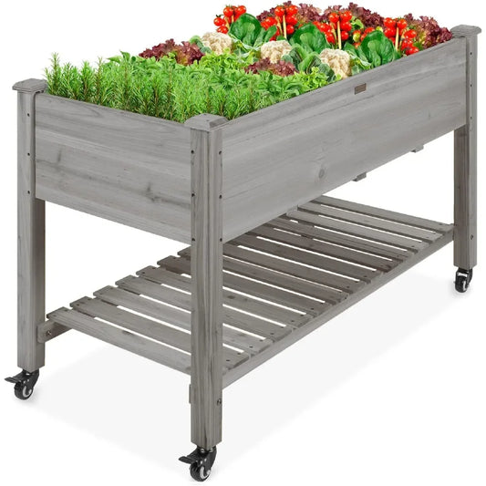 XMSJ Raised Garden Bed On Locking Wheels With Shelf