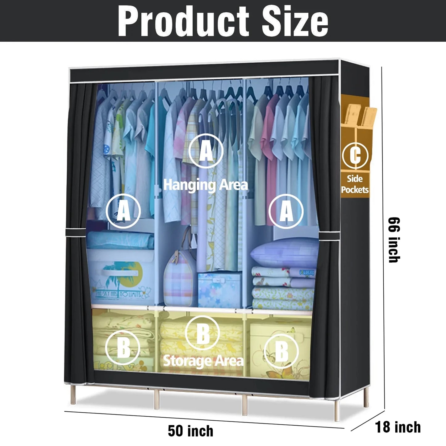 Folded Wardrobe Closet Organizer Storage Rack Nonwoven Fabric Dustproof