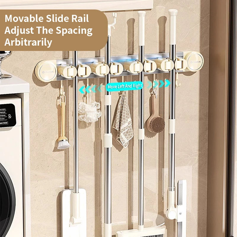 Big Red House Bathroom Mop Rack Wall Mounted Suction Cup Storage