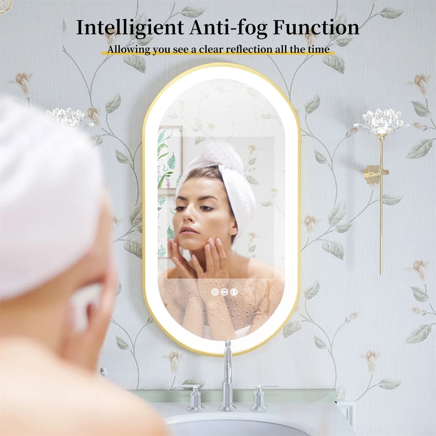 Feature Oval Frame LED Lighted Anti Fog Smart Vanity Mirror