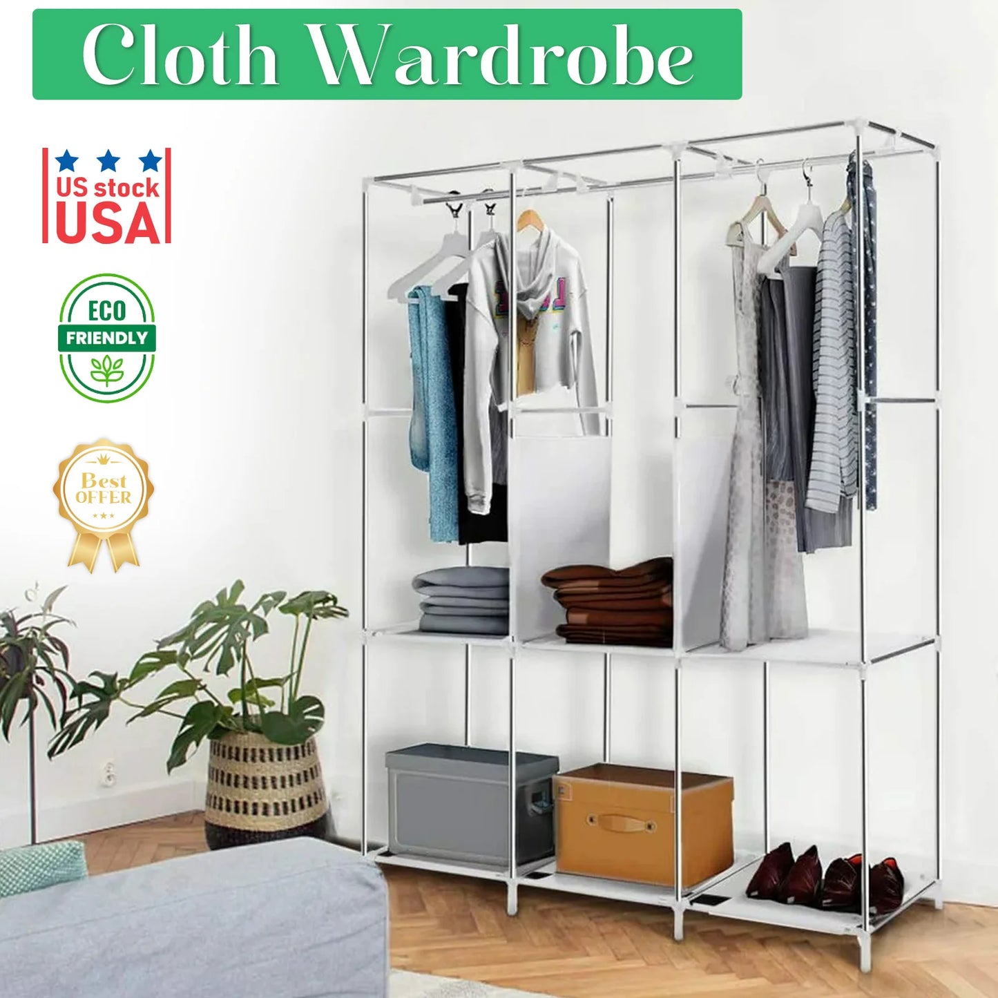 Folded Wardrobe Closet Organizer Storage Rack Nonwoven Fabric Dustproof