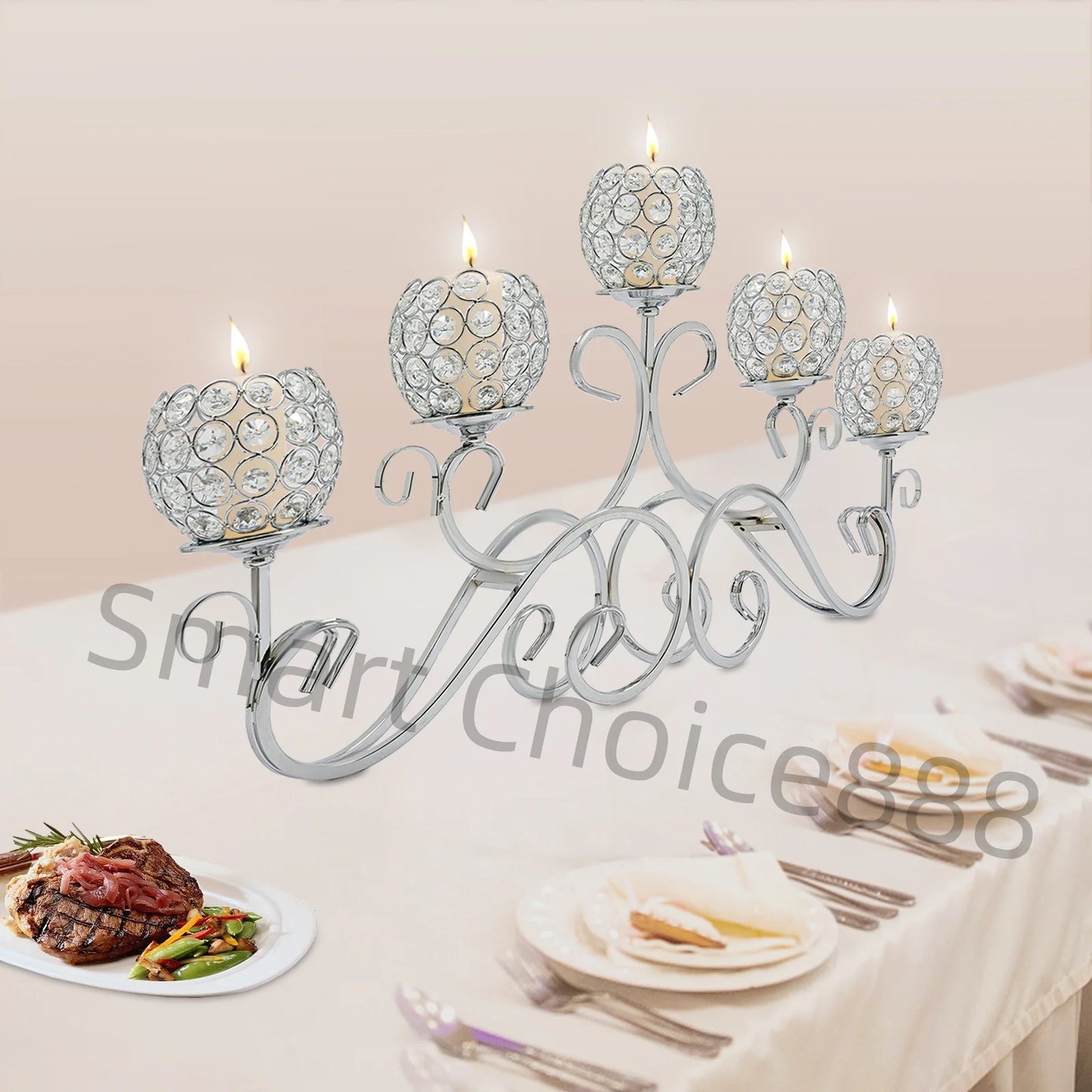 Five Arm Crystal Candle Holder K9 Crystal Candelabra Iron Base