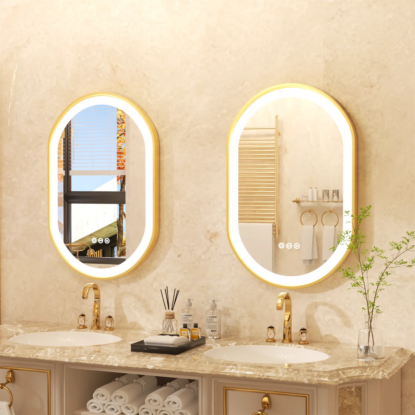 Feature Oval Frame LED Lighted Anti Fog Smart Vanity Mirror