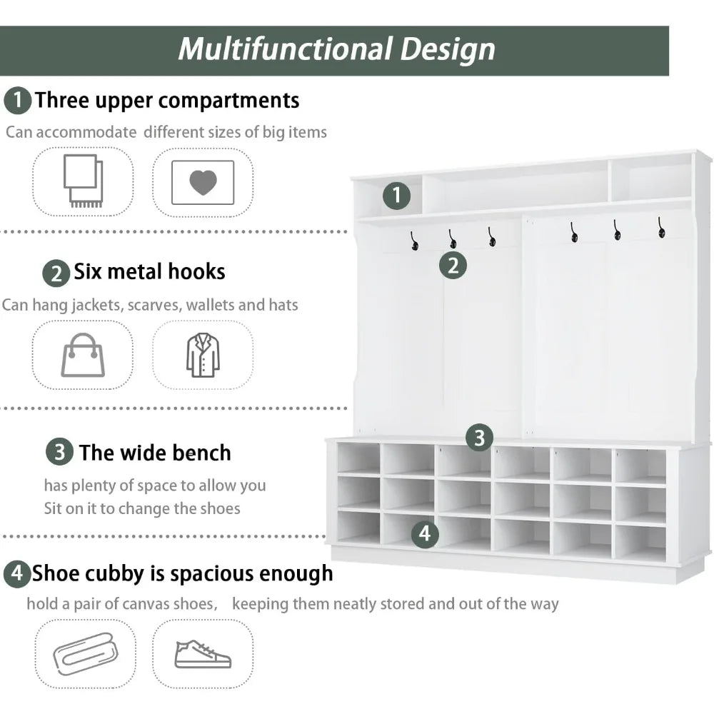 RBXC Modern Entryway Storage Bench With Shoe Cubes Coat Rack